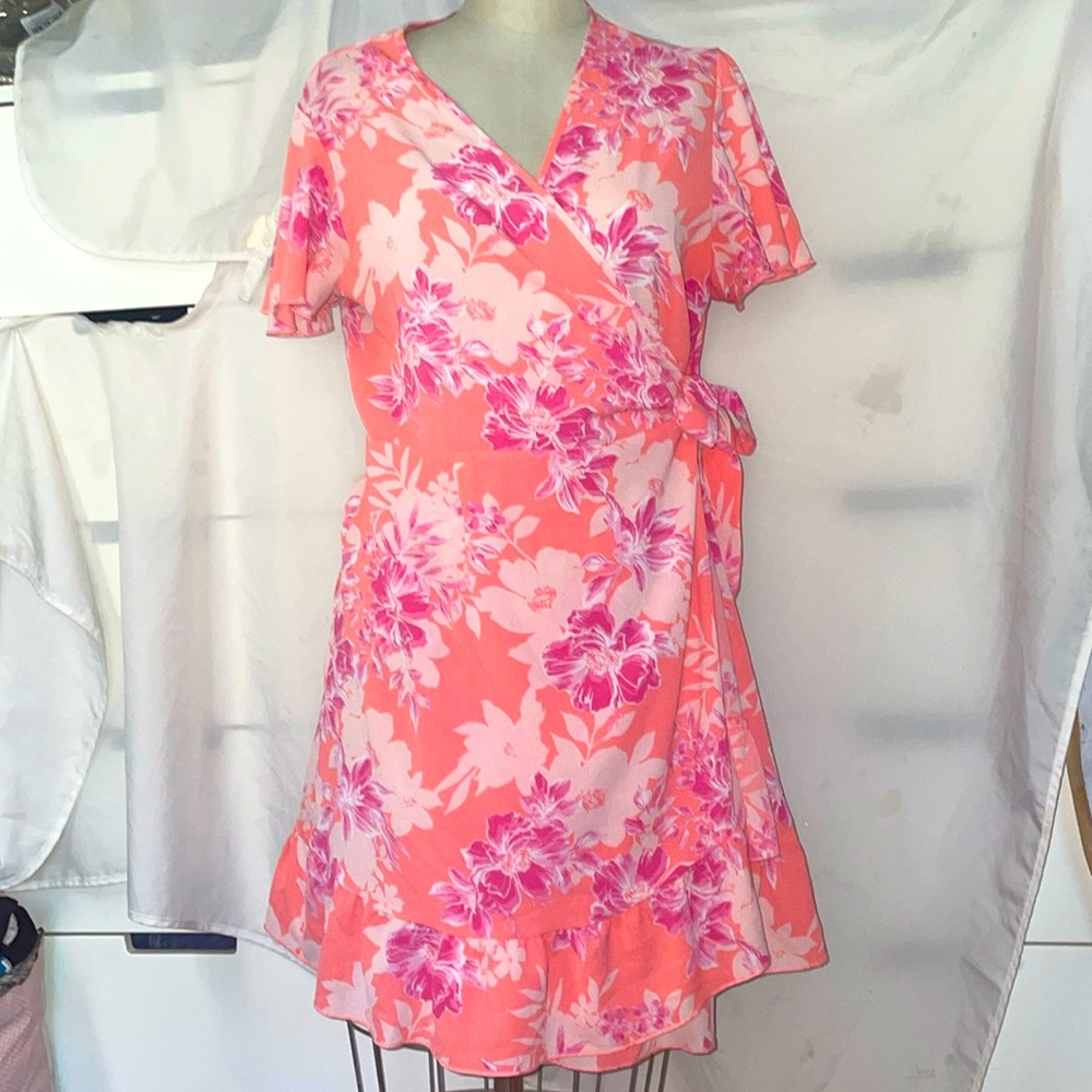 Cute pink floral wrap around dress